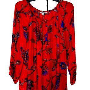 Lucky Bramd Large Red Floral Shirt Peasant style